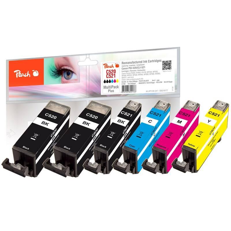 Inkoustová náplň Peach Canon PGI-520 CLI-521, MultiPack Plus, 2x19, 4x9 ml CMYK