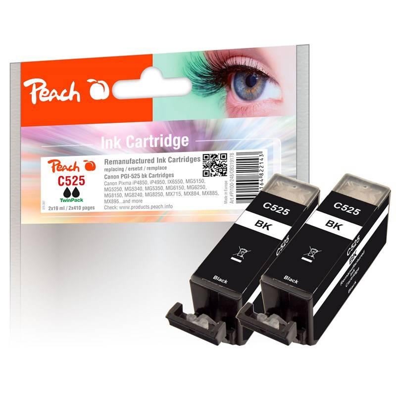 Inkoustová náplň Peach Canon PGI-525*2, TwinPack, 2x19 ml černá, Inkoustová, náplň, Peach, Canon, PGI-525*2, TwinPack, 2x19, ml, černá