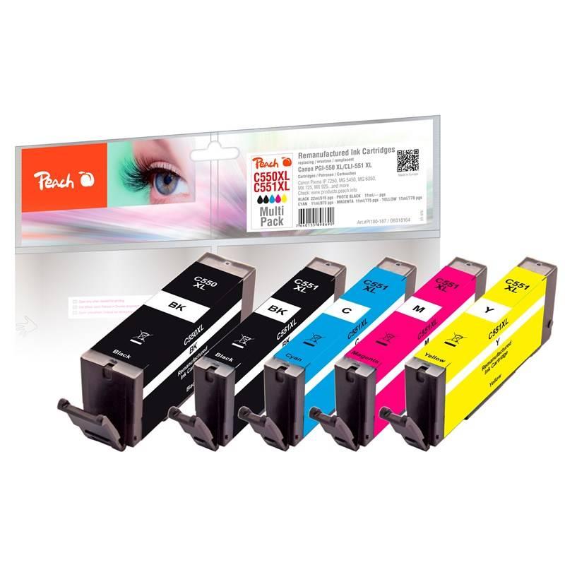 Inkoustová náplň Peach Canon PGI-550XL CLI-551XL, MultiPack, 1x22, 4x11 ml CMYK