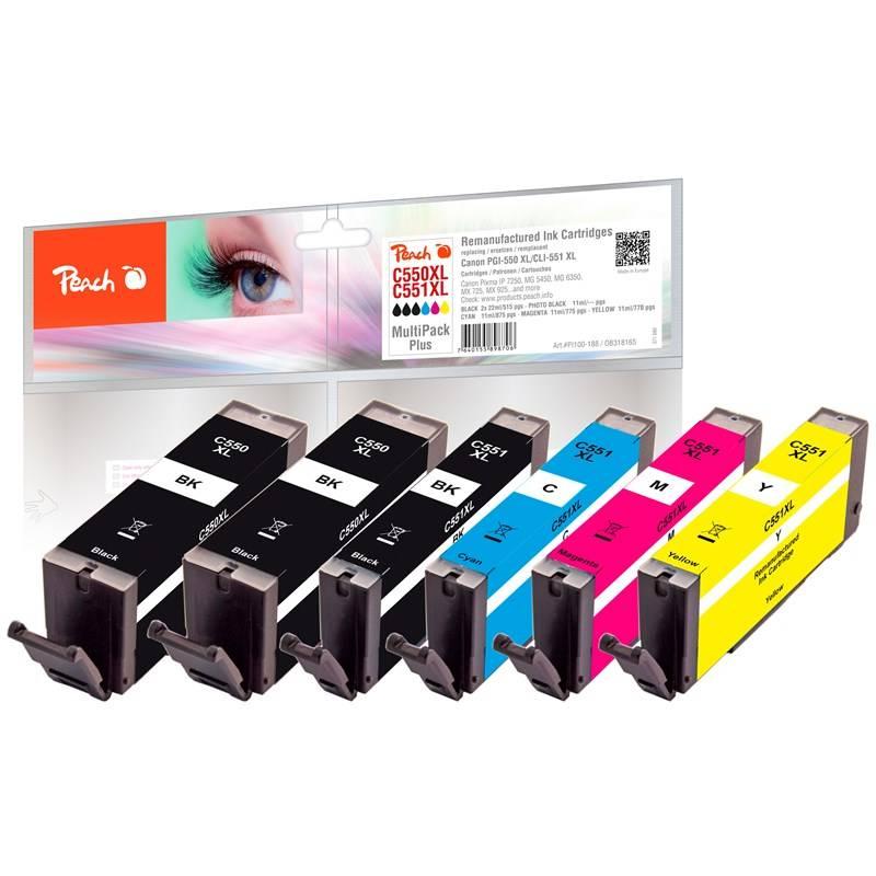 Inkoustová náplň Peach Canon PGI-550XL CLI-551XL, MultiPack Plus, 2x22, 4x11 ml CMYK
