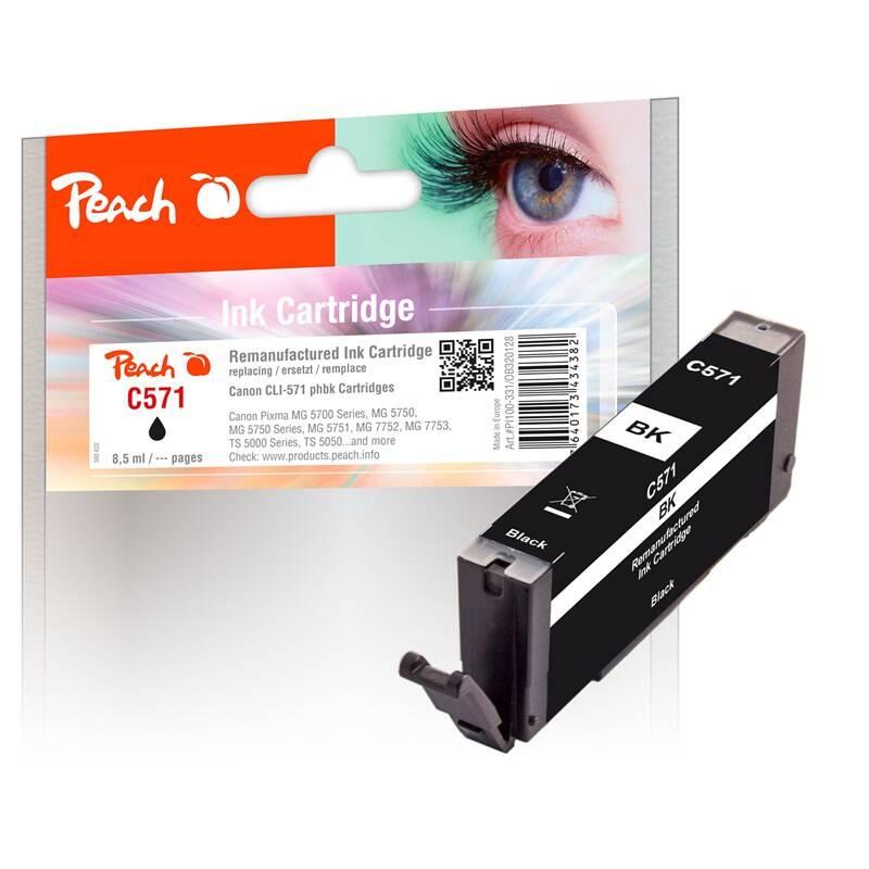Inkoustová náplň Peach CLI-571BK, 8,5ml, kompatibilní