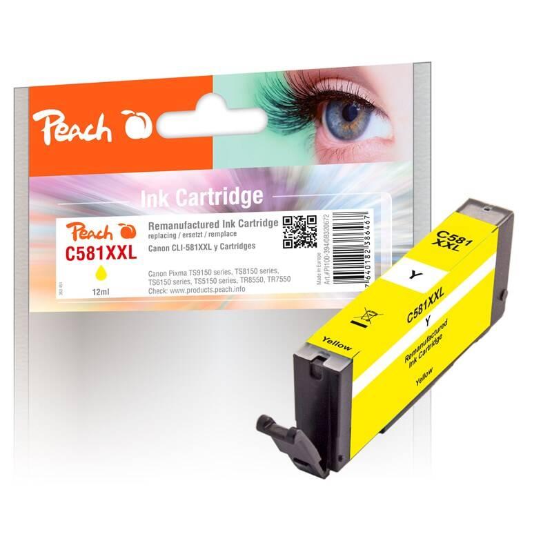 Inkoustová náplň Peach CLI-581 XXL, 12ml, kompatibilní žlutá