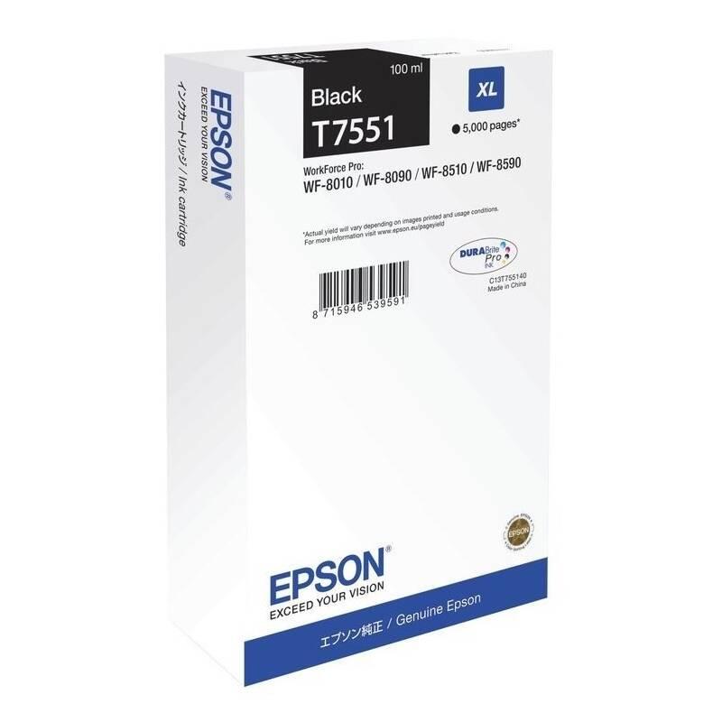 Inkoustová náplň Epson T7551 XL, 5000 stran černá, Inkoustová, náplň, Epson, T7551, XL, 5000, stran, černá