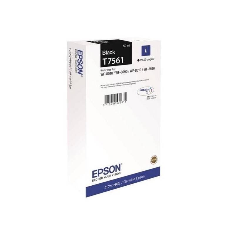 Inkoustová náplň Epson T7561 L, 2500 stran černá, Inkoustová, náplň, Epson, T7561, L, 2500, stran, černá
