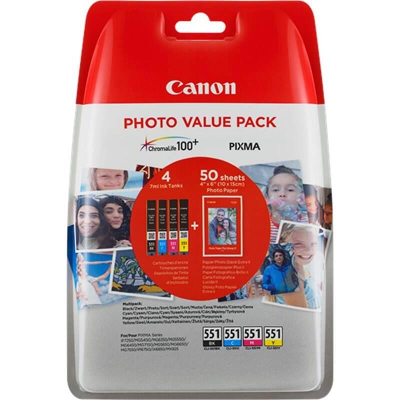 Inkoustová náplň Canon CLI-551 CMYK 50x PP-201, 10 x 15 cm Foto papír glossy, Inkoustová, náplň, Canon, CLI-551, CMYK, 50x, PP-201, 10, x, 15, cm, Foto, papír, glossy