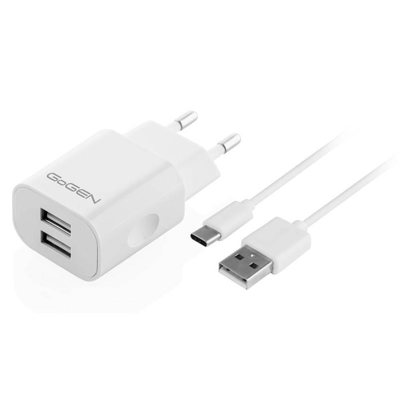 Nabíječka do sítě GoGEN ACH 205 C, 2x USB 2A USB-C kabel 1m bílá