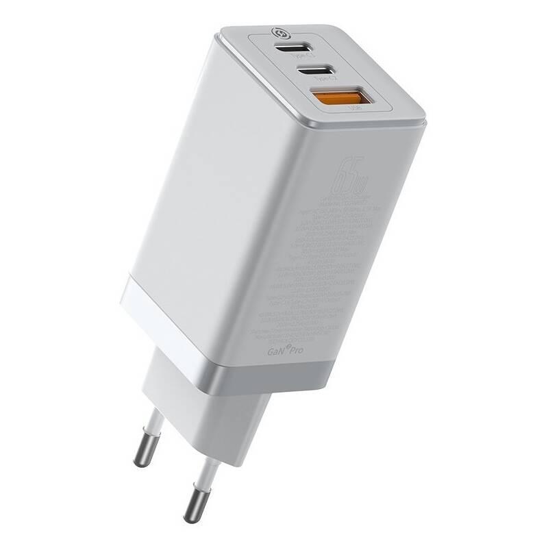 Nabíječka do sítě Baseus GaN 1x USB, 2x USB-C, 65W bílá