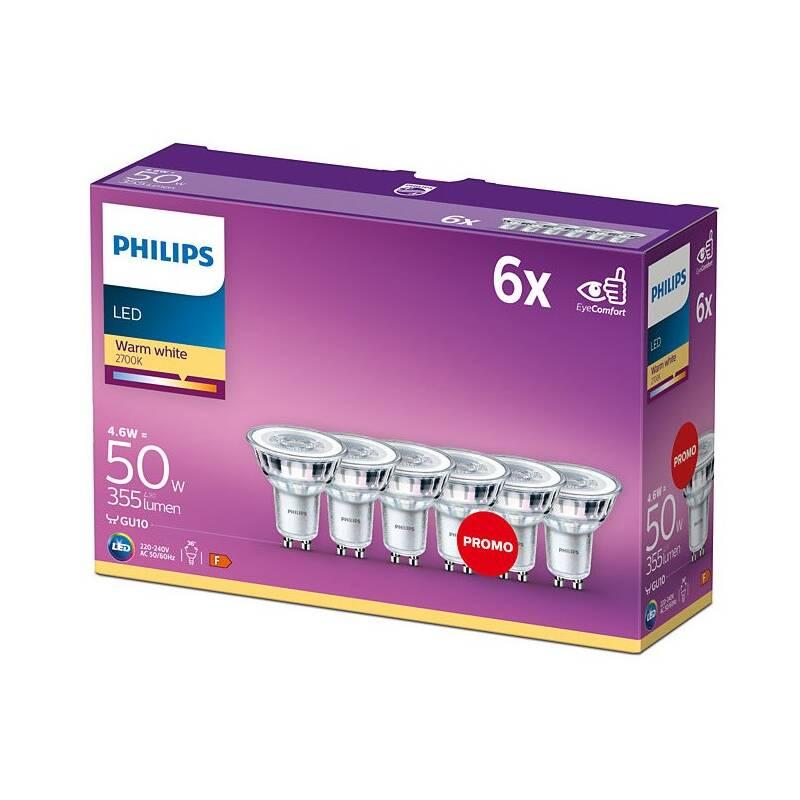 Žárovka LED Philips bodová, 4,6W, GU10, teplá bílá, 6ks