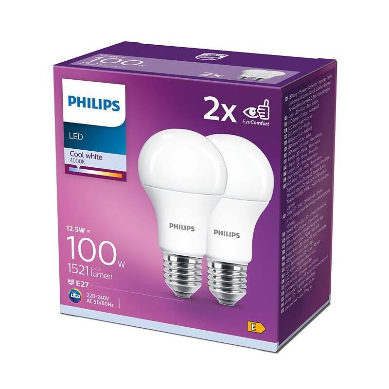 Žárovka LED Philips klasik, 12,5W, E27, studená bílá, 2ks