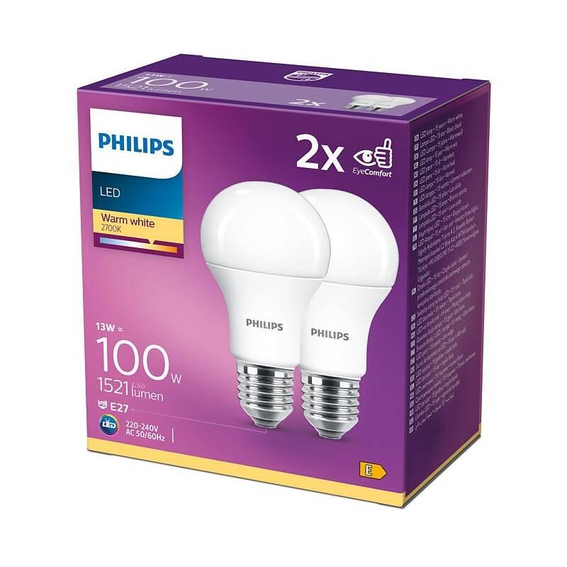 Žárovka LED Philips klasik, 13W, E27, teplá bílá, 2ks
