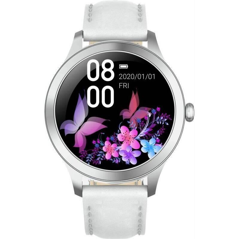 Chytré hodinky ARMODD Candywatch Premium 2 stříbrná s bílým koženým řemínkem
