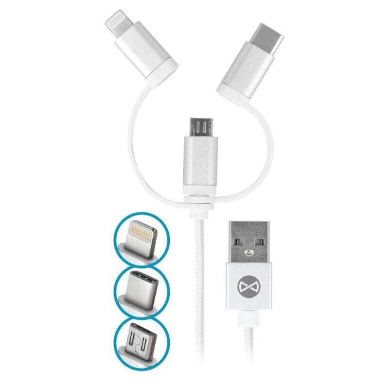 Kabel Forever 3v1, USB Micro USB Lightning USB-C, 1m bílý