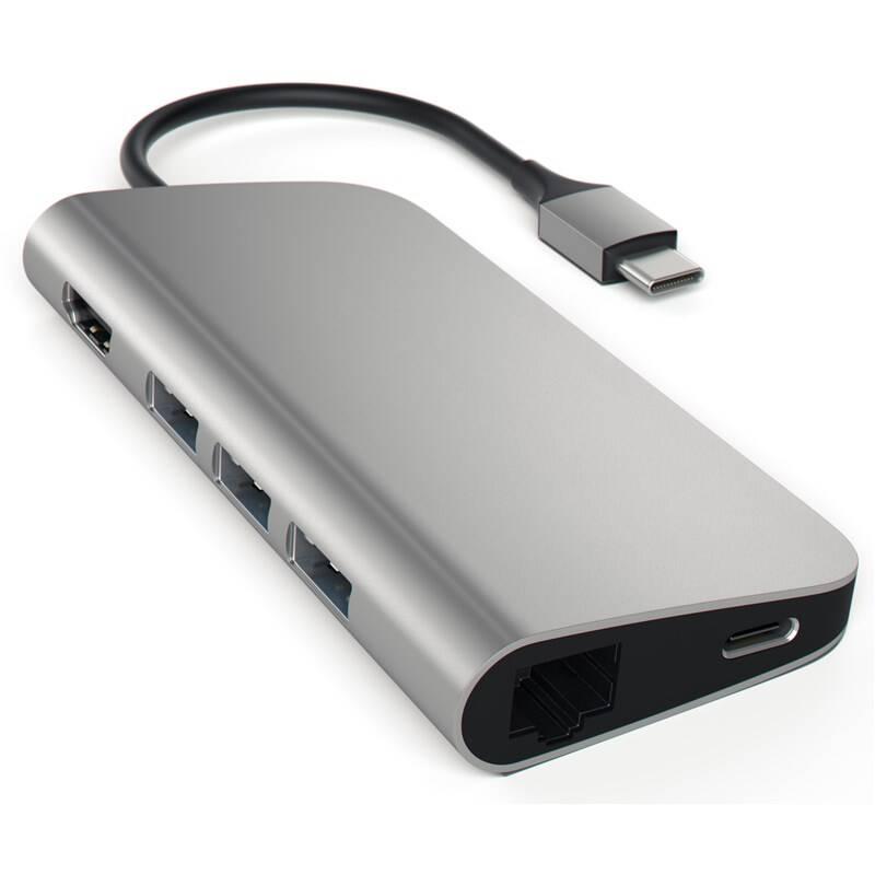 USB Hub Satechi Aluminium USB-C HDMI, 3x USB 3.0, USB-C, RJ45, SD, Micro SD šedý