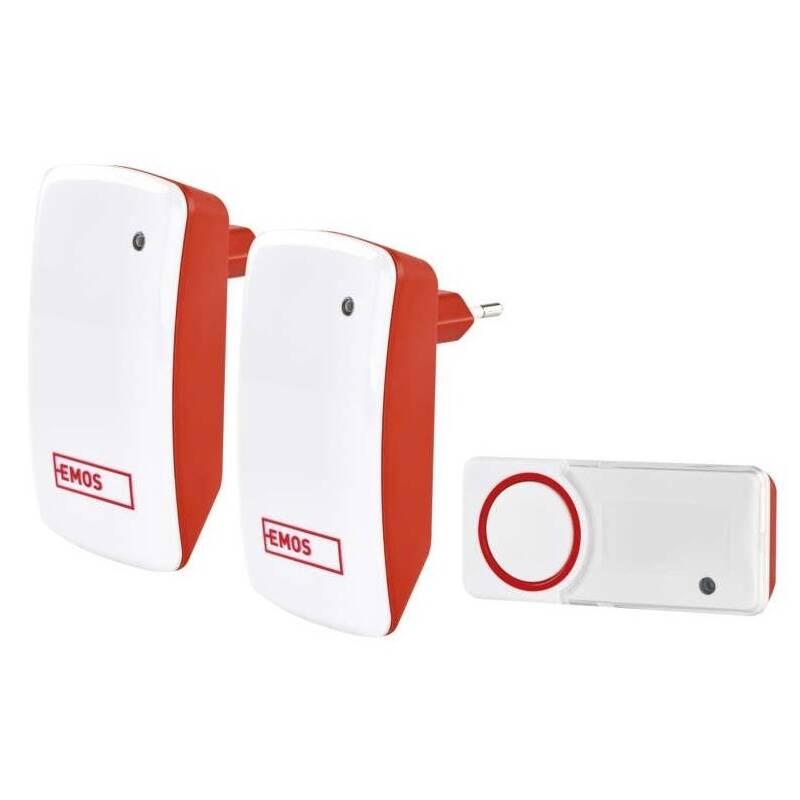 Zvonek bezdrátový EMOS P5750.2R bezbateriový, 2 přijímače bílý červený, Zvonek, bezdrátový, EMOS, P5750.2R, bezbateriový, 2, přijímače, bílý, červený