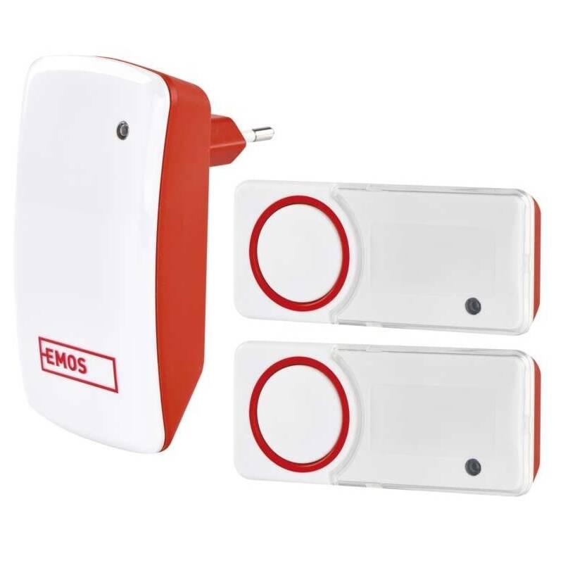 Zvonek bezdrátový EMOS P5750.2T bezbateriový, 2 tlačítka bílý červený, Zvonek, bezdrátový, EMOS, P5750.2T, bezbateriový, 2, tlačítka, bílý, červený
