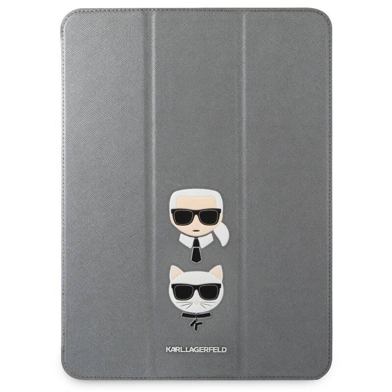 Pouzdro na tablet Karl Lagerfeld and Choupette Head Saffiano na Apple iPad Pro 12.9" stříbrné