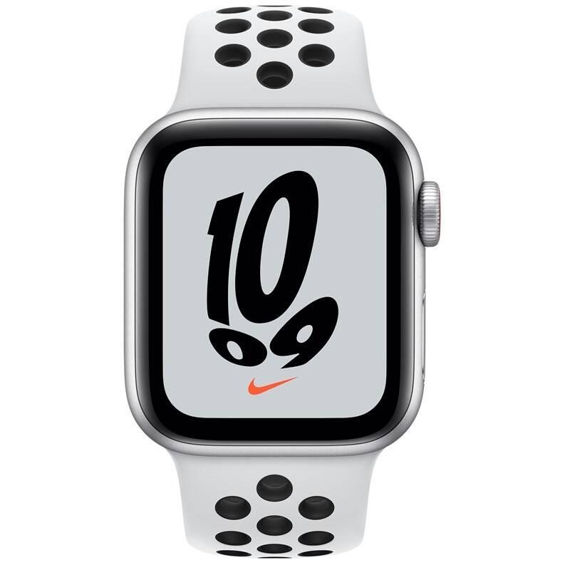 Chytré hodinky Apple Watch Nike SE GPS Cellular, 40mm pouzdro ze střírbného hliníku - platinový černý sportovní řemínek