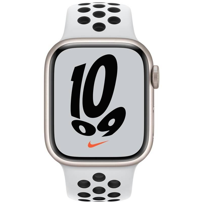 Chytré hodinky Apple Watch Nike Series 7 GPS Cellular, 41mm pouzdro z hvězdně bílého hliníku - platinový černý sportovní řemínek