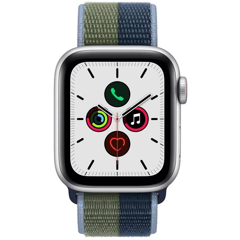 Chytré hodinky Apple Watch SE GPS Cellular, 40mm pouzdro ze střírbného hliníku - hlubokomořsky modrý mechově zelený provlékací sportovní řemínek
