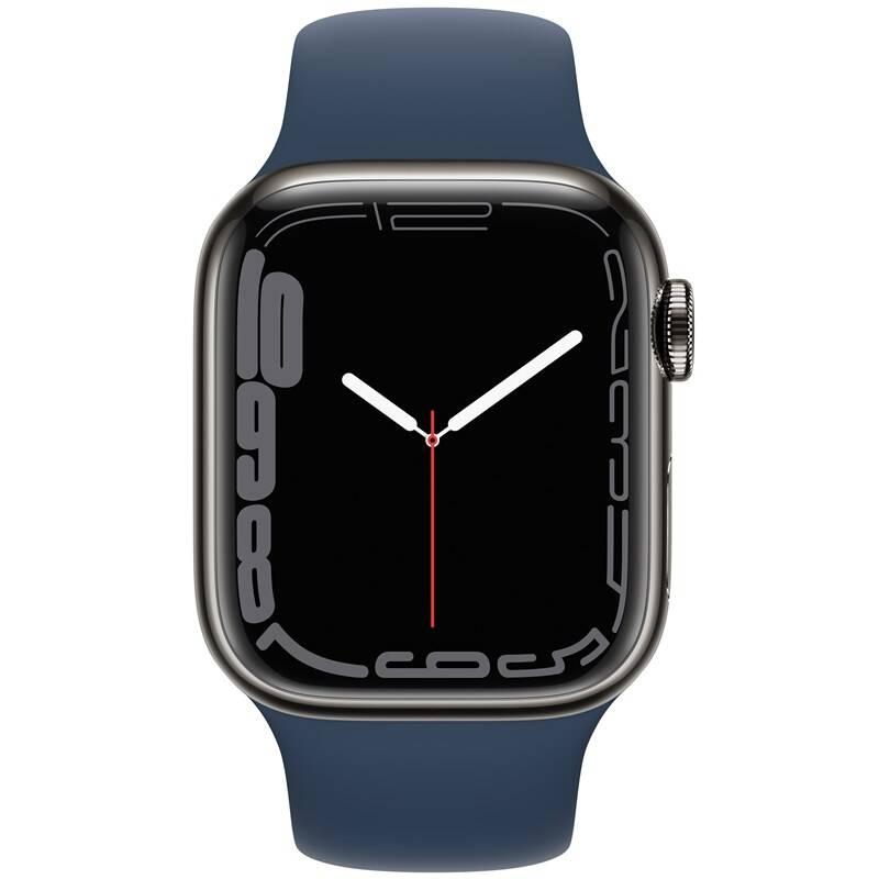 Chytré hodinky Apple Watch Series 7 GPS Cellular, 41mm grafitově šedé pouzdro z nerezové oceli - hlubokomořsky modrý sportovní řemínek