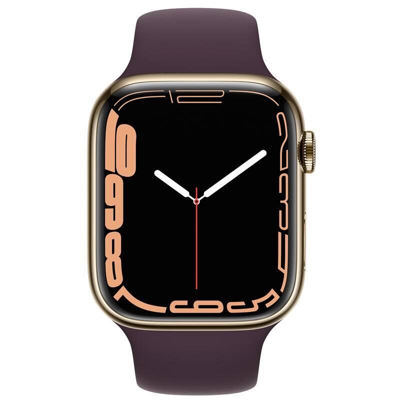 Chytré hodinky Apple Watch Series 7 GPS Cellular, 41mm zlaté pouzdro z nerezové oceli - tmavě višňový sportovní řemínek