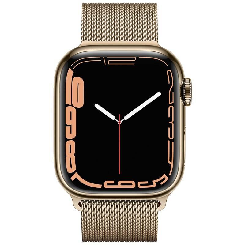 Chytré hodinky Apple Watch Series 7 GPS Cellular, 41mm zlaté pouzdro z nerezové oceli - zlatý milánský tah