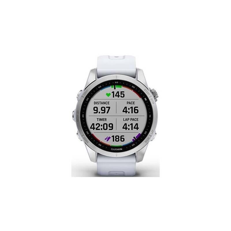 GPS hodinky Garmin fenix 7S PRO Glass - Silver White Silicone Band
