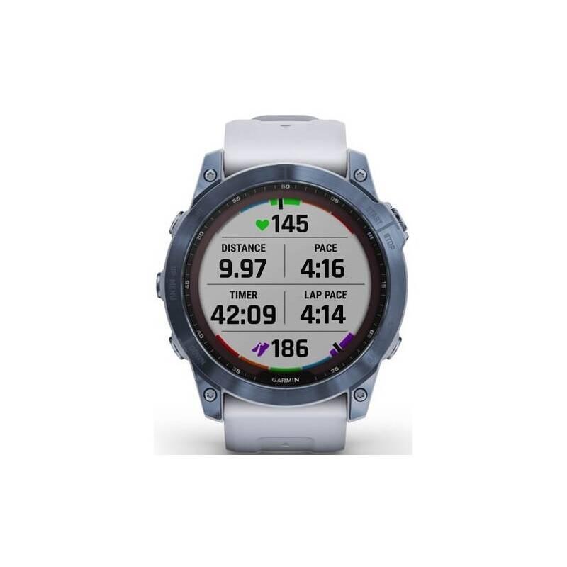 GPS hodinky Garmin fenix 7X PRO Sapphire Solar - Titan Blue White Silicone Band