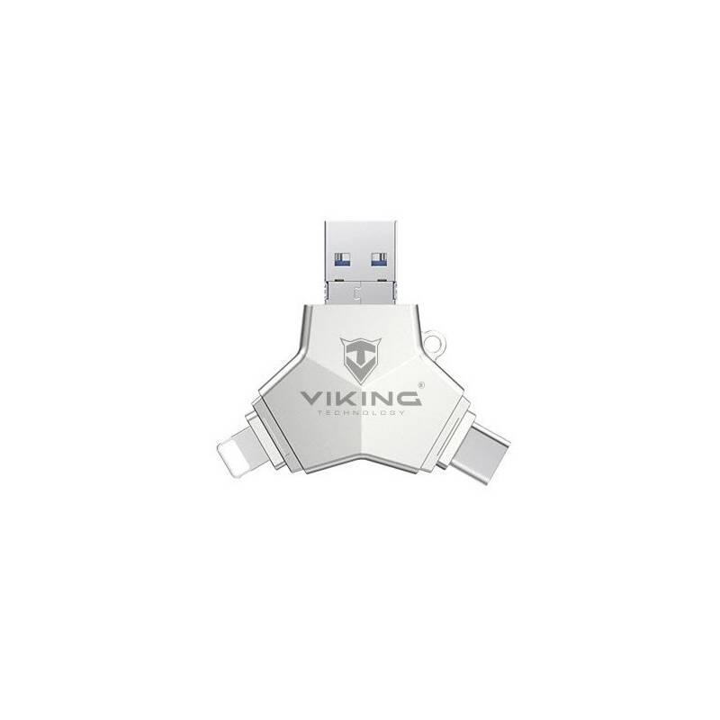 USB Flash Viking 64GB, USB USB-C Micro USB Lightning stříbrný