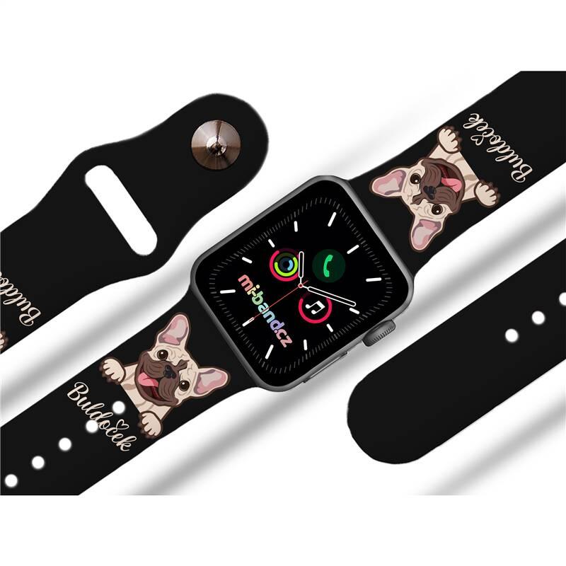 Řemínek Mi-Band na Apple Watch 38 40 41 mm - motiv Buldoček na černé, černý
