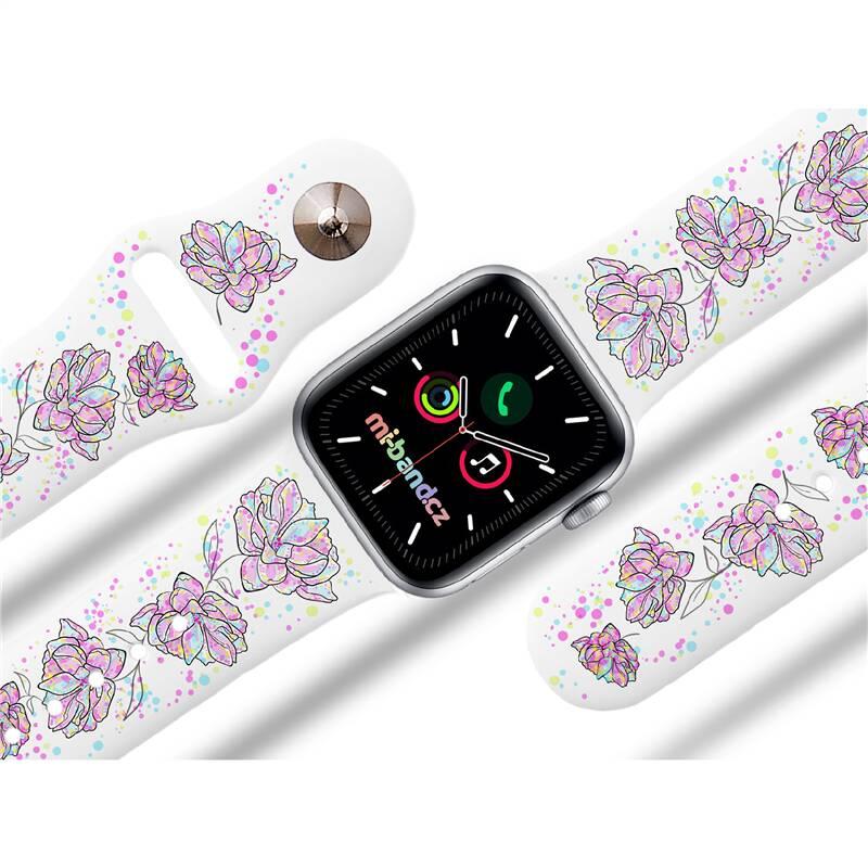Řemínek Mi-Band na Apple Watch 38 40 41 mm - motiv Divoká růže, bílý