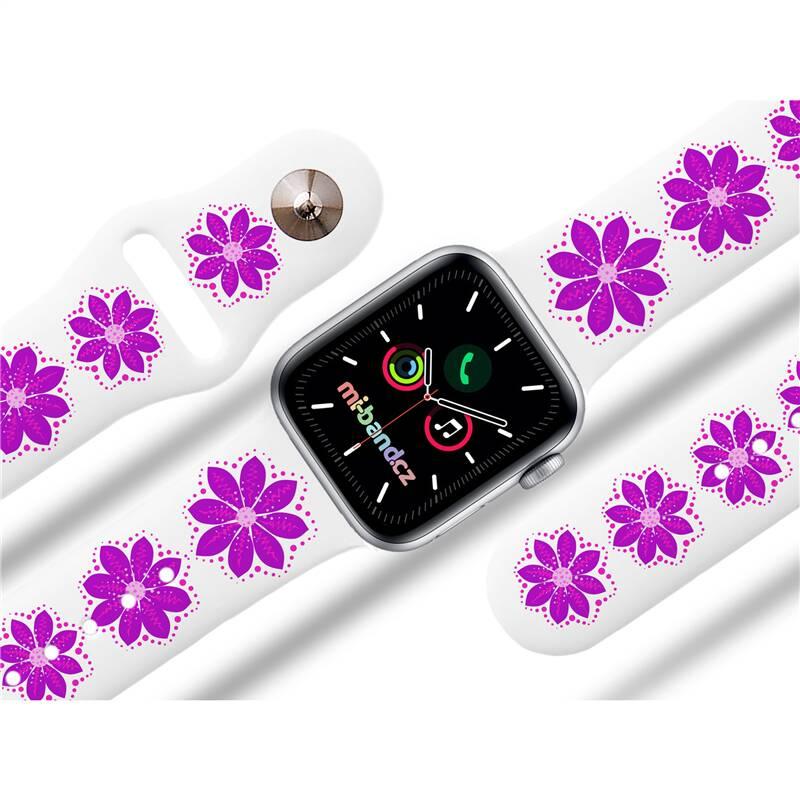 Řemínek Mi-Band na Apple Watch 38 40 41 mm - motiv Fialová květina, bílý