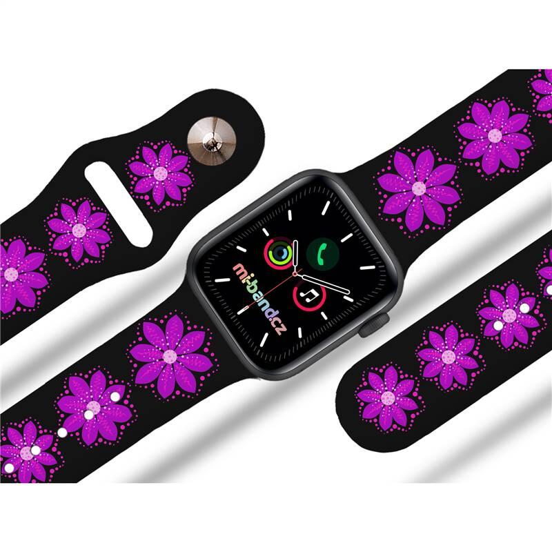 Řemínek Mi-Band na Apple Watch 38 40 41 mm - motiv Fialová květina, černý