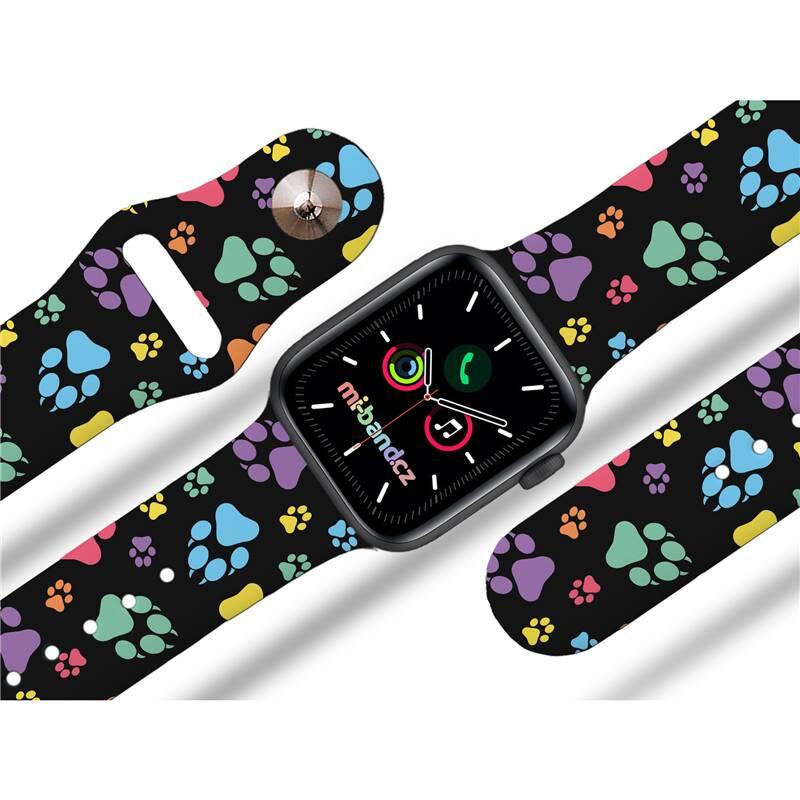 Řemínek Mi-Band na Apple Watch 42 44 45 mm - motiv Barevné pacičky, černý, Řemínek, Mi-Band, na, Apple, Watch, 42, 44, 45, mm, motiv, Barevné, pacičky, černý