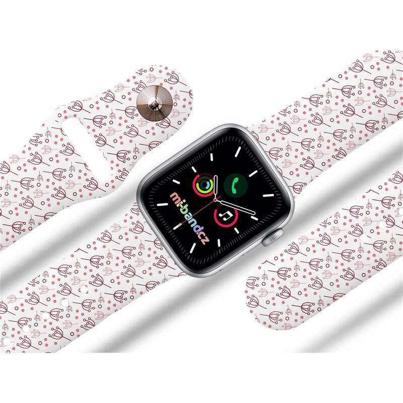 Řemínek Mi-Band na Apple Watch 42 44 45 mm - motiv Bršlice růžová, bílý