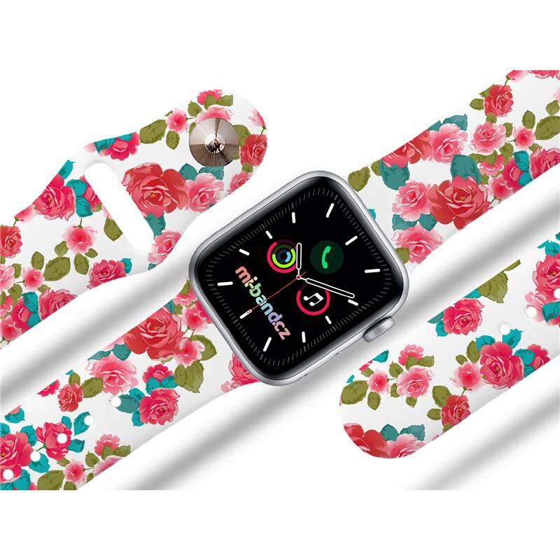Řemínek Mi-Band na Apple Watch 42 44 45 mm - motiv Červené růžičky, bílý