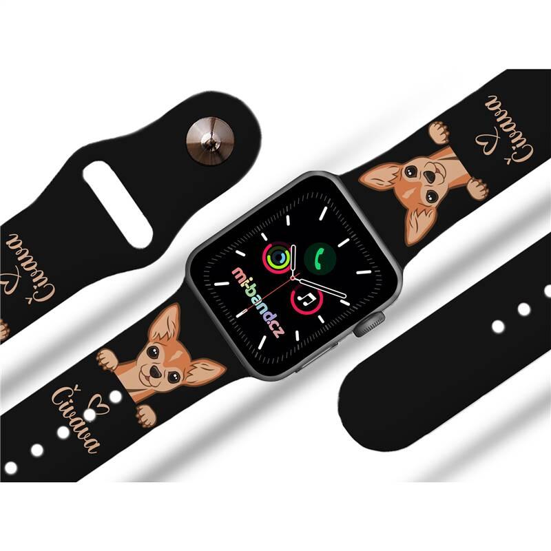 Řemínek Mi-Band na Apple Watch 42 44 45 mm - motiv Čivava na černé, černý