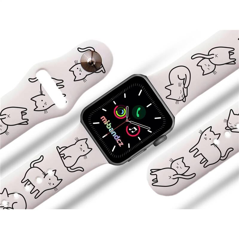 Řemínek Mi-Band na Apple Watch 42 44 45 mm - motiv Kočičí farma, bílý