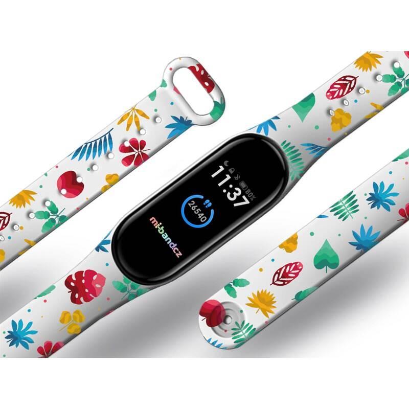 Řemínek Mi-Band na Xiaomi Mi Band 5 6 - motiv Barevné listy podzimu, bílý