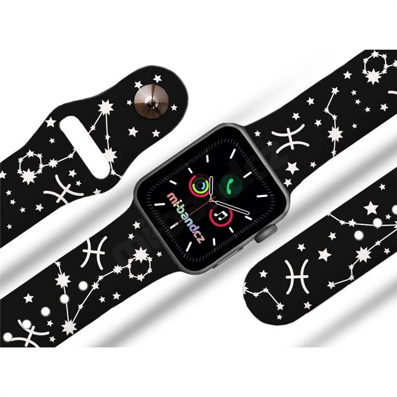 Řemínek Mi-Band na Apple Watch 42 44 45 mm - motiv Znamení zvěrokruhu Ryby, černý