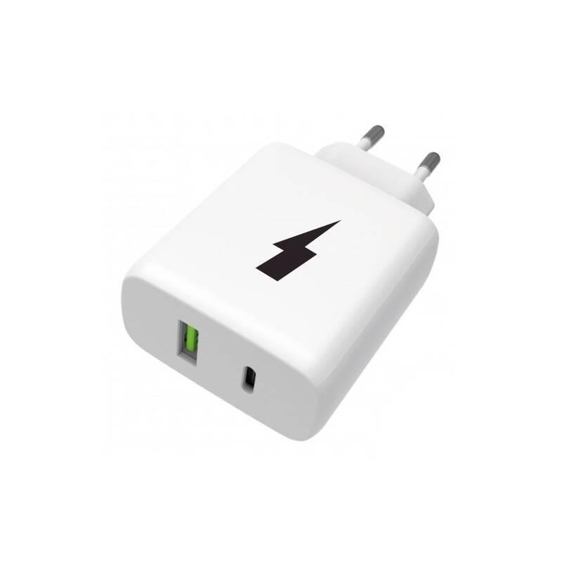 Nabíječka do sítě WG USB QC4 18W, USB-C PD 3.0 25W USB-C kabel 1m bílá, Nabíječka, do, sítě, WG, USB, QC4, 18W, USB-C, PD, 3.0, 25W, USB-C, kabel, 1m, bílá