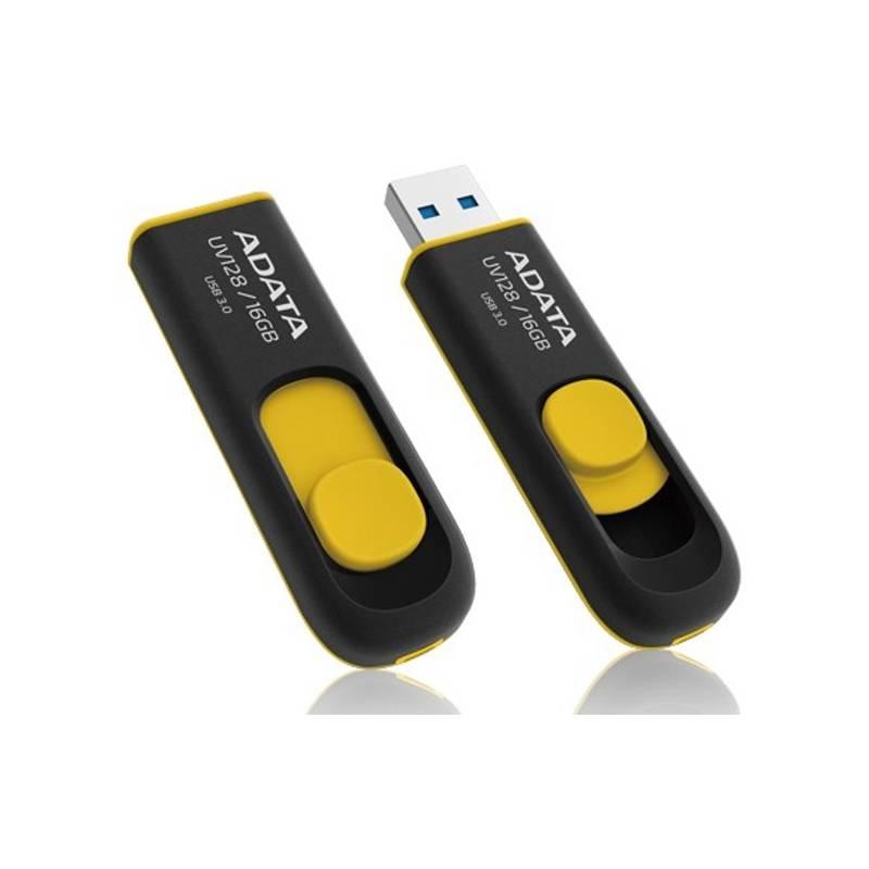 USB Flash ADATA UV128 16GB černý žlutý, USB, Flash, ADATA, UV128, 16GB, černý, žlutý