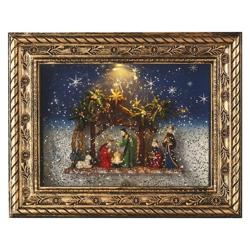 LED dekorace EMOS vánoční obraz betlém, 19,3x24,3 cm, 4x AA, vnitřní, teplá bílá, časovač