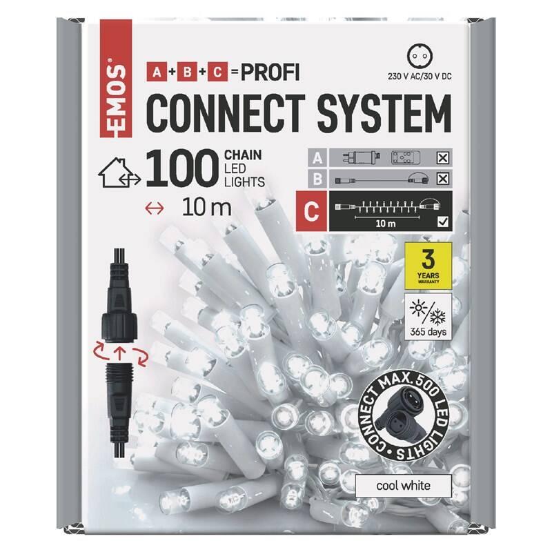 Spojovací řetěz EMOS 100 LED Profi bílý, 10 m, venkovní i vnitřní, studená bílá, časovač