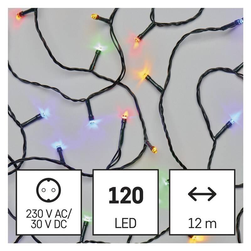 Vánoční osvětlení EMOS 120 LED řetěz, 12 m, venkovní i vnitřní, multicolor, časovač