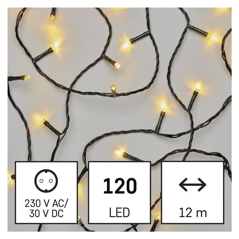 Vánoční osvětlení EMOS 120 LED řetěz, 12 m, venkovní i vnitřní, teplá bílá, časovač