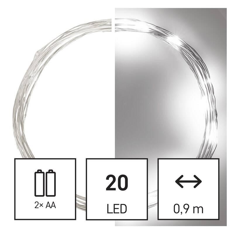 Vánoční osvětlení EMOS 20 LED nano řetěz, 1,9 m, 2x AA, vnitřní, studená bílá, časovač