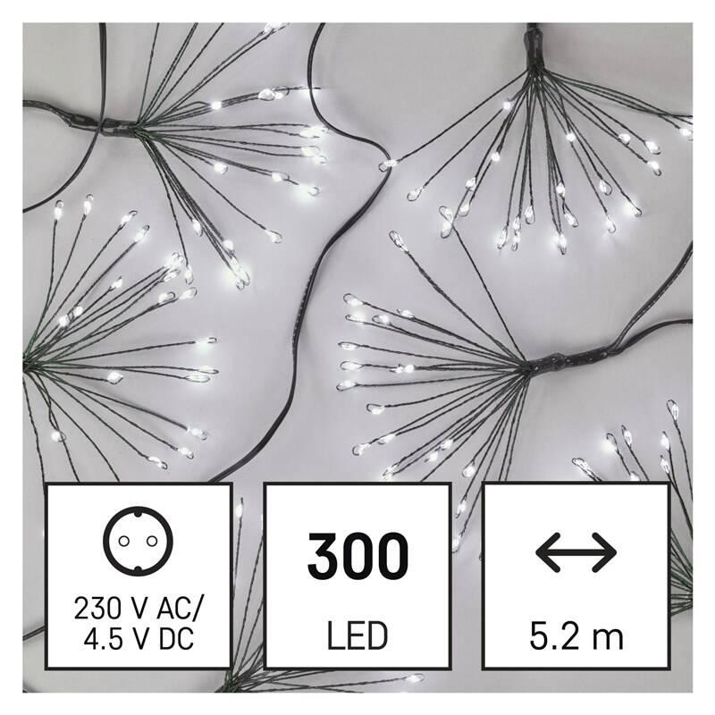 Vánoční osvětlení EMOS 300 LED řetěz - svítící trsy, nano, 5,2 m, vnitřní, studená bílá, časovač