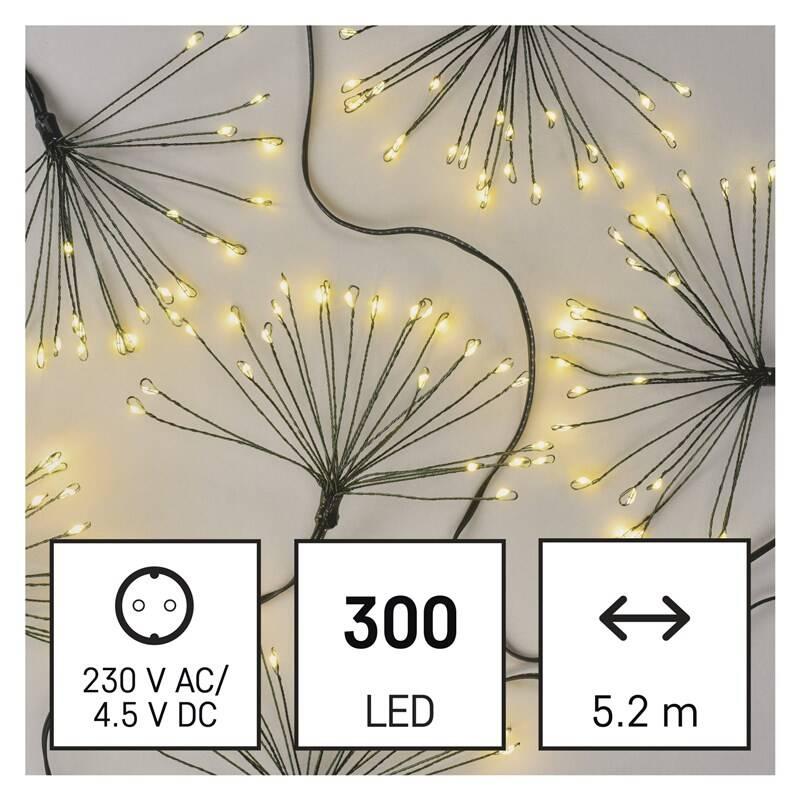 Vánoční osvětlení EMOS 300 LED řetěz - svítící trsy, nano, 5,2 m, vnitřní, teplá bílá, časovač