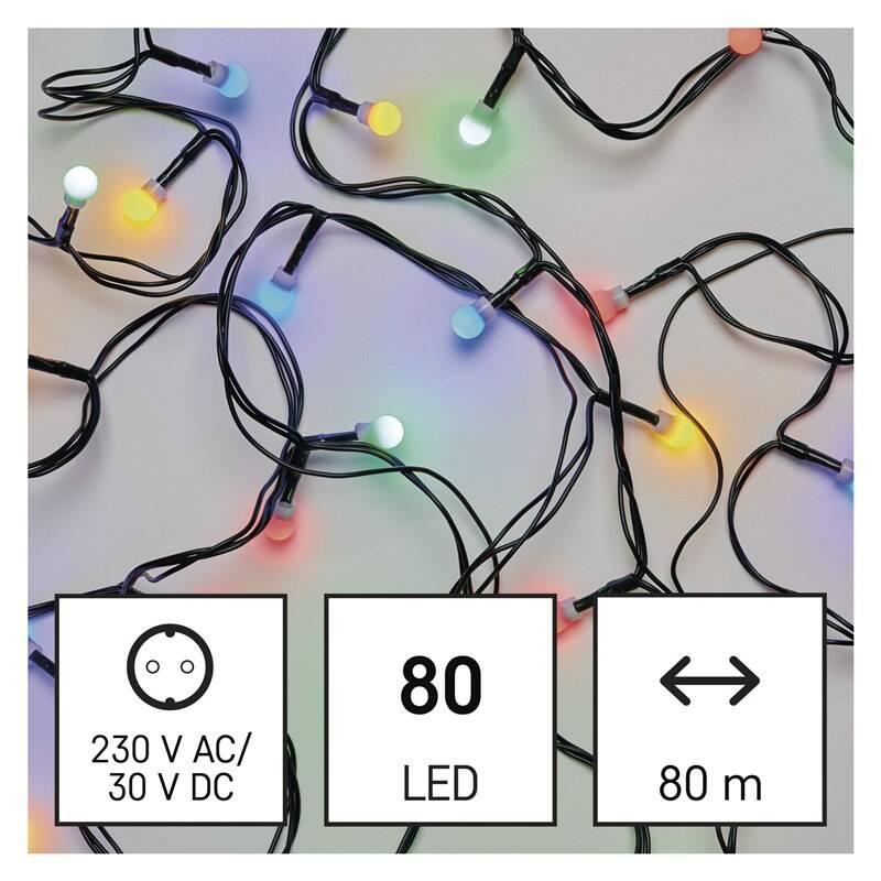 Vánoční osvětlení EMOS 80 LED cherry řetěz - kuličky, 8 m, venkovní i vnitřní, multicolor, časovač